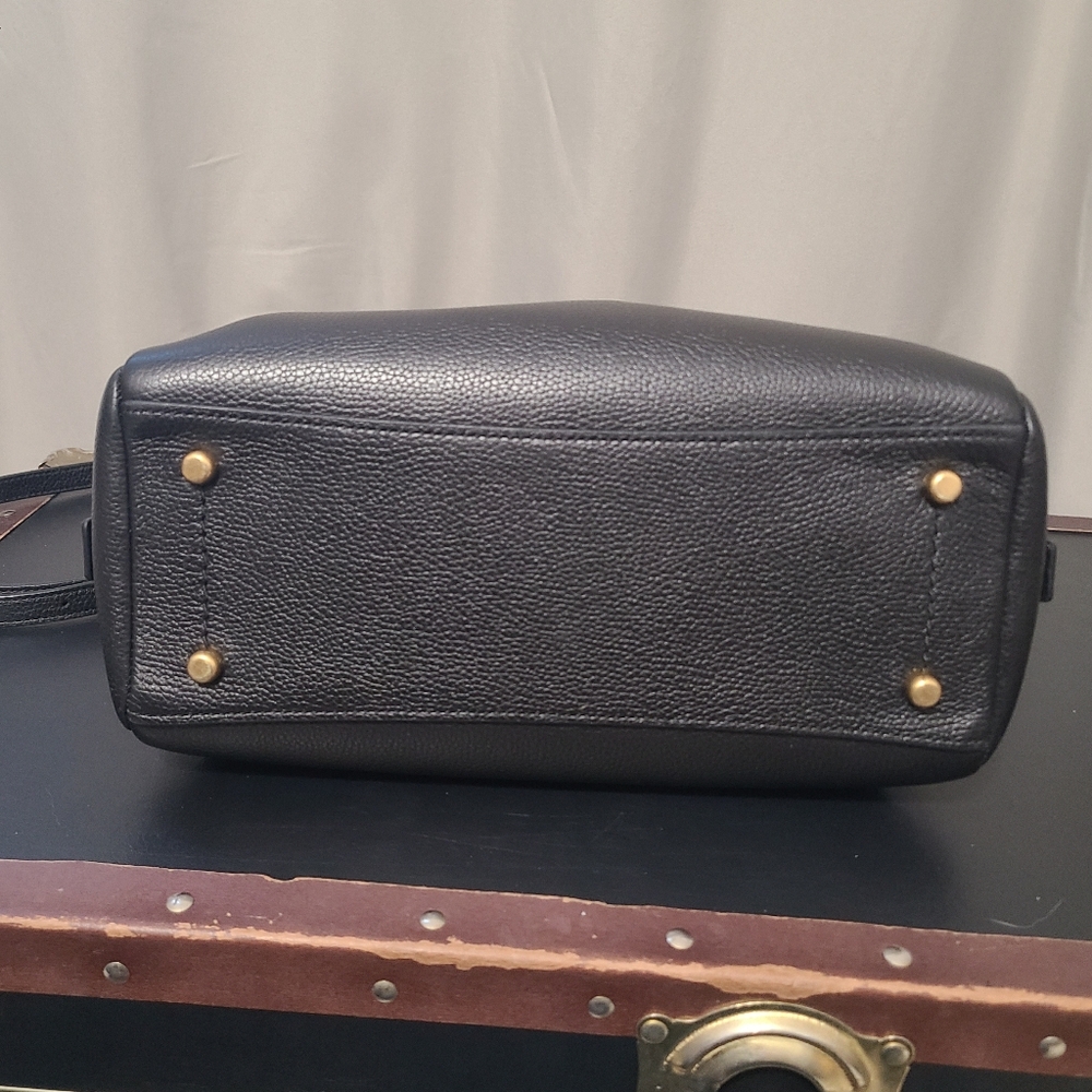 Coach Black and Brown Polished Pebble Leather Lora Carryall 30 Brass Hardware - Picture 4 of 9